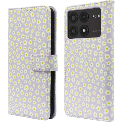 Afbeelding van iMoshion Hoesje Geschikt voor Xiaomi Poco X6 Pro Met Pasjeshouder Design Bookcase smartphone Paars / White Daisy