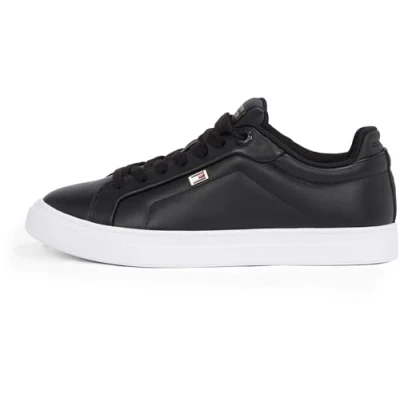 Afbeelding van Tommy Hilfiger Womens ICON Court FLAG Sneakers laag, Dames, Maat: 40, Black Leer