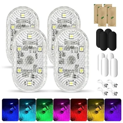 Afbeelding van 4 stuks RGB magnetische led binnenverlichting, 7 kleuren, verstelbaar, sfeerverlichting voor auto, oplaadbaar, USB touch, auto interieuraccessoires, nachtlampje