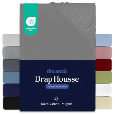 Afbeelding van Dreamzie Hoeslaken 80 x 160 cm, jersey, 100% premium katoen, matrashoogte tot 12 hypoallergeen, Oeko Tex, antraciet