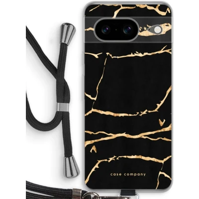 Afbeelding van Case Company® hoesje met Koord geschikt voor Google Pixel 8 Gouden marmer Telefoonhoesje Zwart Bescherming aan alle Kanten en Over de Schermrand