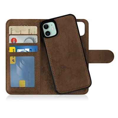 Afbeelding van MyGadget Afneembare klaphoes compatibel met Apple iPhone 11 flip cover magnetisch PU leer standaard beschermhoes portemonnee Book Case Bruin