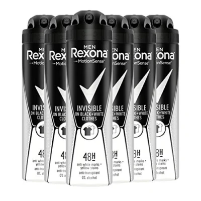 Afbeelding van 6x Rexona Deospray Men Invisible Black + White 150 ml