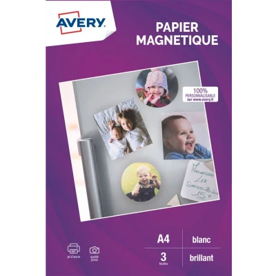 Afbeelding van AVERY 3 vellen magnetisch papier, wit, personaliseerbaar A4 formaat Snijmachine Inkjetprinten