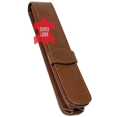 Image de ONLINE Étui à stylo en cuir véritable marron pour un stylo, fin, accessoire élégant elle et lui