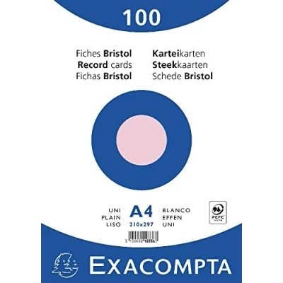 Afbeelding van Exacompta Bristol indexkaarten, A4, blanco, roze, 100 stuks