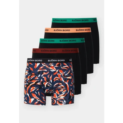 Afbeelding van Björn Borg Cotton Stretch Boxershort Zwart/Groen/Oranje 5 stuks Heren onderbroeken Boxer Maat L