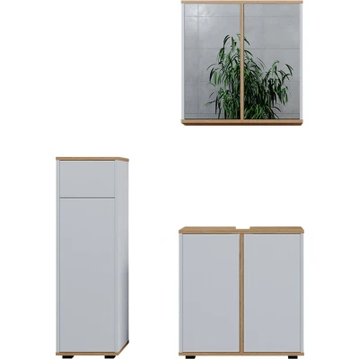 Afbeelding van Vicco Badkamermeubelset Didi, Wit/Kunstnijverheid, 3 stuks, midikast met laden 60 cm