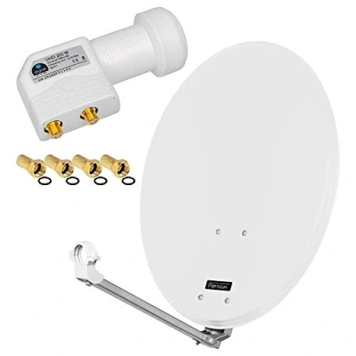 Afbeelding van 60 cm HD digitaal satellietsysteem van aluminium spiegel lichtgrijs + dubbele LNB 2 deelnemers voor de ontvangst DVB S/S2 Full 3D 4K Ultra (UHD) signalen stekker in set inbegrepen
