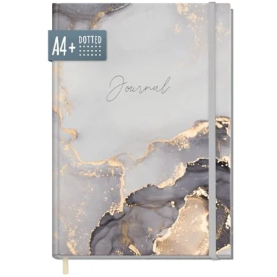 Afbeelding van paper&amp;you® Bullet Journal, gestippeld, A4+, met elastiek, 156 pagina&#039;s, grijs marmerpatroon, duurzaam en klimaatvriendelijk