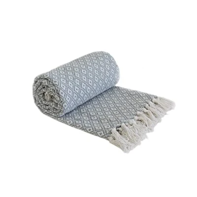 Afbeelding van Emma Barclay Casablanca Sprei van gerecycled katoen, Scandinavisch geweven, voor fauteuil, bank, bed, zilver, 70 x 100 (178 254 cm)