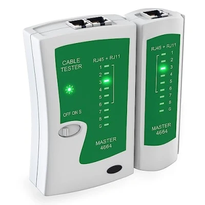 Afbeelding van hb digital Netwerktester RJ45/RJ11 LAN netwerkkabeltester voor Ethernet en telefoonkabel, testkabeltester, kruisaansluitkabeltest, groen