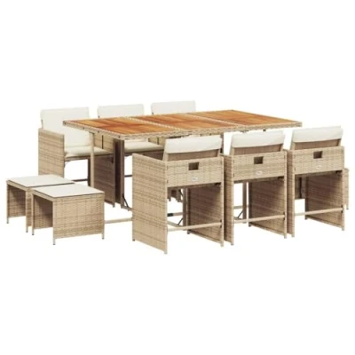 Afbeelding van vidaXL 11 delige Tuinset met kussens poly rattan beige
