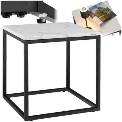 Afbeelding van tectake® Marmeren Bijzettafel Alysia Zwart/Zwart Vierkante Koffietafel 45 x 47,5 cm Salontafel Nachtkastje Draagkracht 12kg Banktafel Bedtafel