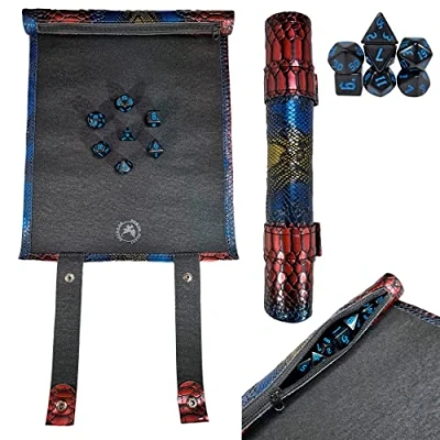 Afbeelding van Power Beast Dungeon tas voor dobbelstenen en dobbelstenen, leer, 2 in 1, dienblad dobbelspel + set, kerkers draken, D&amp;D, Dungeons and Dragons, DND, RPG, rollenspellen. (Draak)