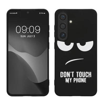 Afbeelding van kwmobile telefoonhoesje geschikt voor Samsung Galaxy S24 Hoesje smartphone in wit / zwart Backcover van TPU Don&#039;t Touch My Phone design