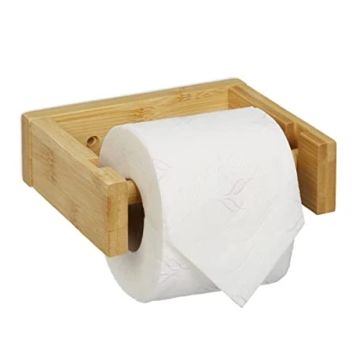 Afbeelding van Relaxdays toiletrolhouder bamboe wc rolhouder muur closetrolhouder rol hanger