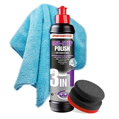 Afbeelding van detailmate Menzerna Medium Cut Polish Set voor beginners, 3 in 1 polijstmiddel met vloeibare elementen, polijstpad en microvezel polijstdoek, langpolig