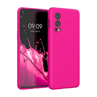 Afbeelding van kwmobile telefoonhoesje geschikt voor OnePlus Nord 2 5G Hoesje met siliconen coating Smartphone case in neon roze