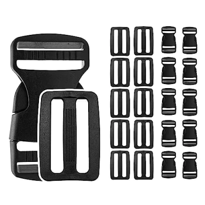 Afbeelding van DOJA Barcelona Rugzakgesp 38 mm Pack 10 Clipgesp + Dubbele Ingang Gesp Binnenbreedte Kunststof Sluiting Zakclip Voor Naairiem, Snelsluiting Riem Rugzak, zwart.