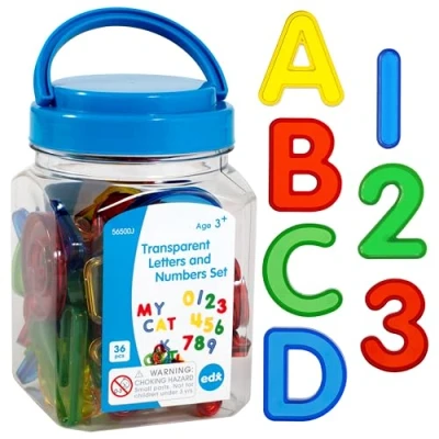 Afbeelding van edx Education Set transparante letters en cijfers, mini glas, cijfers van kunststof, accessoires voor lichtbak, sensorisch spel