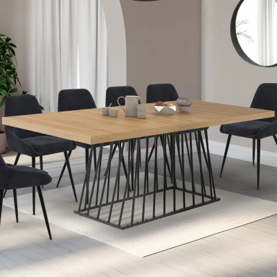 Image de Table à manger extensible rectangle 160 200 cm 6 10 personnes plateau bois et pied filaire en métal noir IDMarket