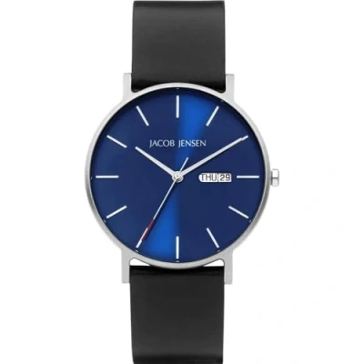 Afbeelding van Jacob Jensen 161 Horloge Nordic titanium veganleder zwart blauw rood 40 mm.