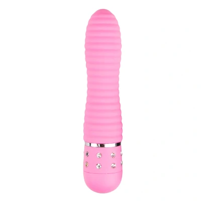 Afbeelding van Roze Geribbelde Mini Vibrator Met Diamantjes