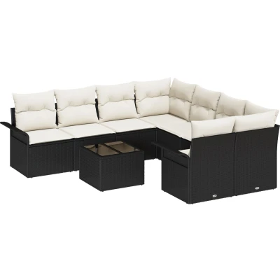 Afbeelding van vidaXL 9 delige tuin bank set met kussens zwart poly rattan