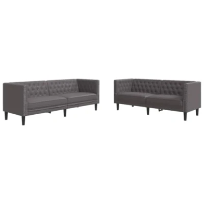 Afbeelding van vidaXL 2 delige Loungeset Chesterfield stijl kunstleer grijs