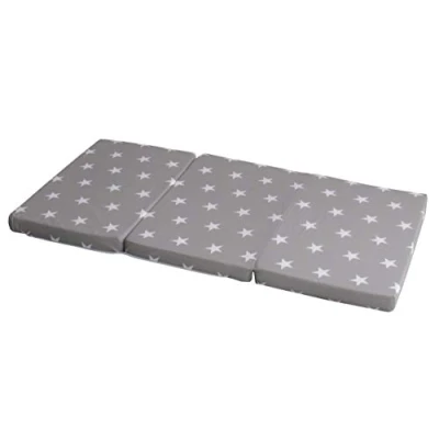 Afbeelding van roba Little Stars Babymatras voor op reis, opvouwbaar, 60 x 120 cm, met draagtas, afneembare overtrek, sterrenmotief, grijs/wit