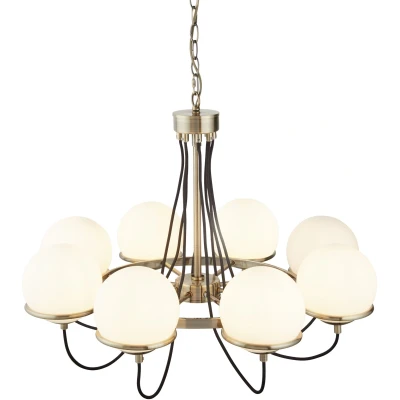 Afbeelding van Kroonluchter Sphere messing antiek, 8 glasbollen