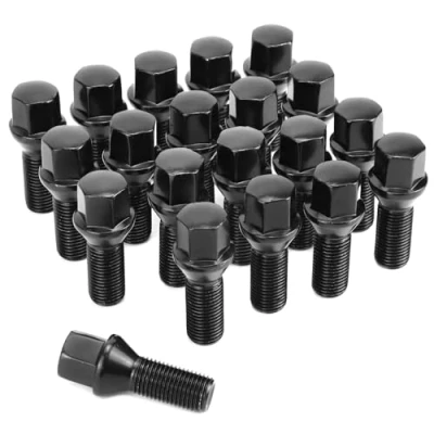 Afbeelding van QWORK® 20 stuks wielbouten M14 x 1,5 Ø 28 mm conische hals 60 geschikt voor Audi BMW Peugeot Benz Citroën zwart