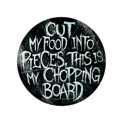 Afbeelding van Grindstore Ronde snijplank van glas met opschrift &quot;Cut My Food in Pieces&quot;