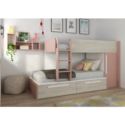Afbeelding van Jules Stapelbed met kast en lades 90x200 Oudroze