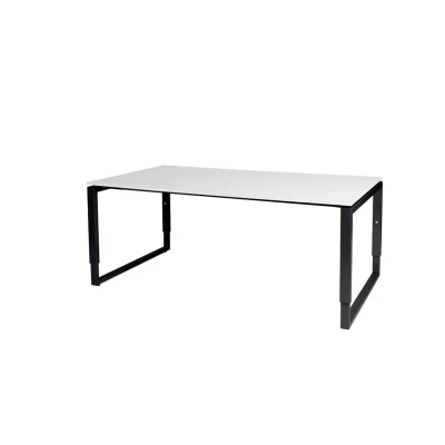 Afbeelding van Domino Plus vergadertafel, hoogte instelbaar (62 85cm) met 180x100cm &#039;zwevend&#039; krijtwit 25mm blad en zwart (RAL9011) O poot frame