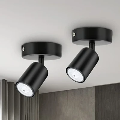 Afbeelding van Dehobo GU10 plafondlamp, set van 2, moderne draaibare spot, led 2 spots, matzwart, zonder lampen, voor slaapkamer, woonkamer, hal, keuken, eetkamer