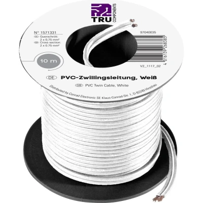 Afbeelding van TRU COMPONENTS 1571331 Draad 2 x 0.75 mm² Wit 10 m