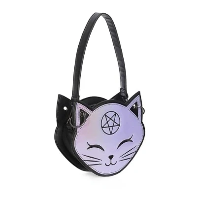 Afbeelding van Banned Pochi Cat Kawaii gothic schoudertas met pentagram ster, Paars.