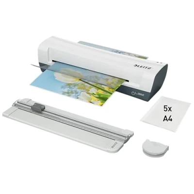Afbeelding van Leitz iLAM Home 4 in 1 A4 lamineerset Inclusief 5 lamineerhoezen (2 x 80 micron) Wit