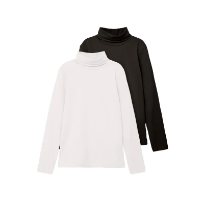 Afbeelding van Name It Nknviggo 2p Ls Slim Rollneck O Noos uniseks T shirt met lange mouwen, White Alyssum/Pack: Zwart