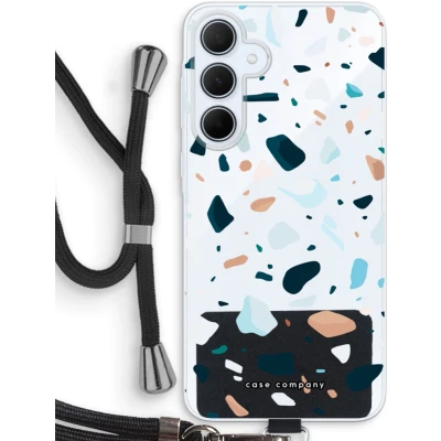 Afbeelding van Case Company® hoesje met Koord geschikt voor Samsung Galaxy A35 Terrazzo N13 Telefoonhoesje Zwart Bescherming aan alle Kanten en Over de Schermrand