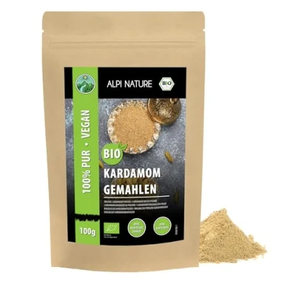 Afbeelding van Gemalen biologische kardemom (100 g), biologisch gekweekte kardemompoeder, glutenvrij, lactosevrij, laboratoriumgetest, natuurlijk zonder additieven, veganistisch kardemompoeder