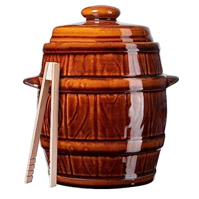 Afbeelding van KADAX Steenpan van aardewerk, dicht keramiek, met deksel, vaatwasmachinebestendig, handgemaakt, voor komkommers en zuurkool (3,5 l)
