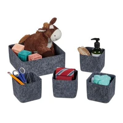 Afbeelding van Relaxdays lade organizer set van 5 vilten manden speelgoed kledingkast badkamer