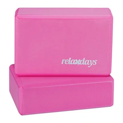 Afbeelding van Relaxdays yoga blok set van 2 hardschuim verschillende kleuren roze