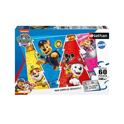 Afbeelding van Nathan Kinderpuzzel 60 stukjes kleurrijke Paw Patrol meisjes of jongens vanaf 6 jaar hoogwaardige puzzel dik en duurzaam karton avontuur 86186