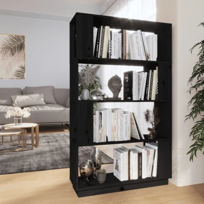 Afbeelding van Boekenkast/kamerscherm 80x25x132 cm massief grenenhout zwart