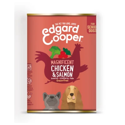 Afbeelding van Edgard&amp;Cooper Blik Chicken Salmon Senior Hondenvoer Kip Zalm Broccoli 400 g Graanvrij