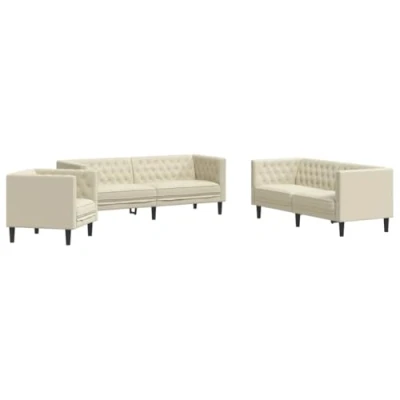 Afbeelding van vidaXL 3 delige Loungeset Chesterfield stijl kunstleer crèmekleurig
